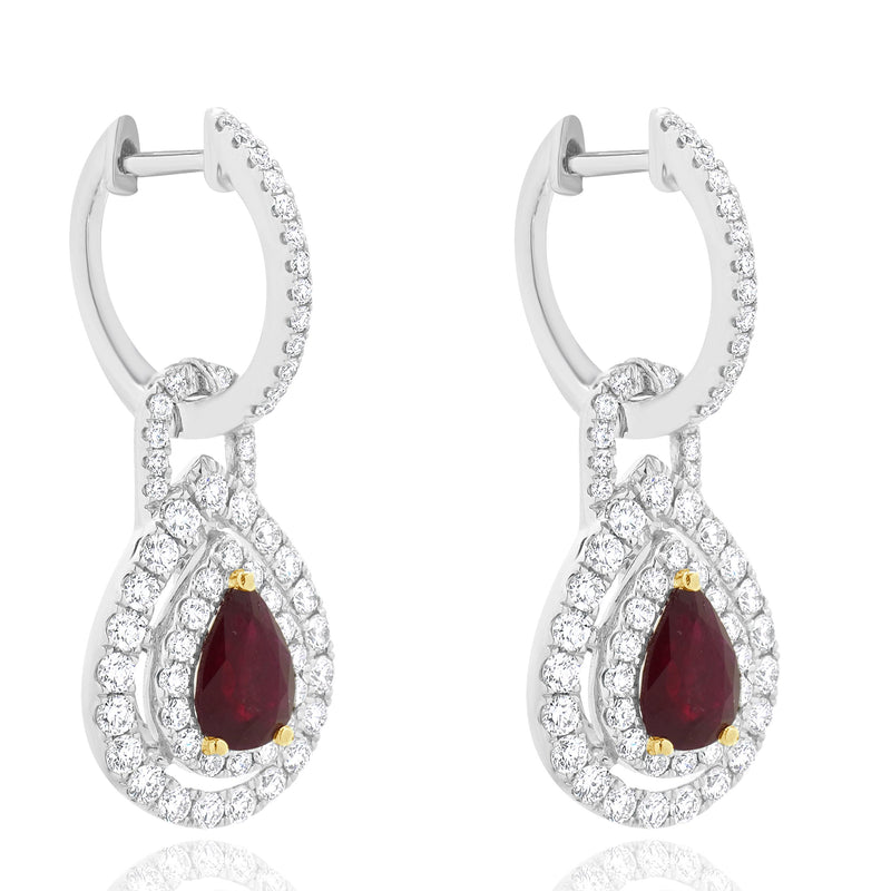 18 Karat White Gold Ruby and Diamond Drop Earrings