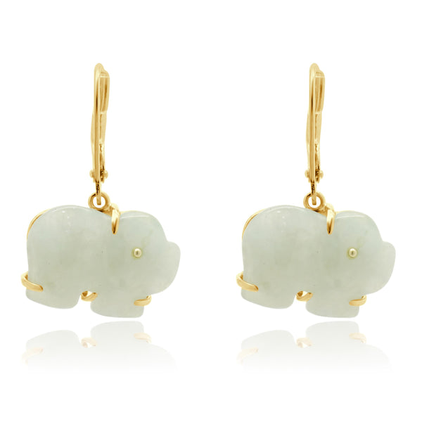 14 Karat Yellow Gold Jade Elephant Earrings
