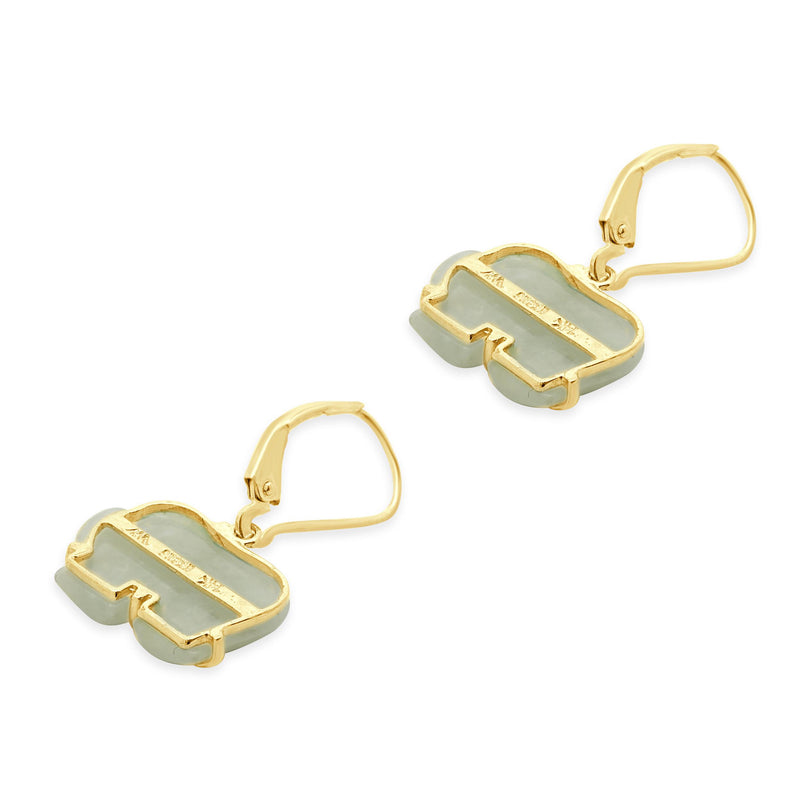 14 Karat Yellow Gold Jade Elephant Earrings