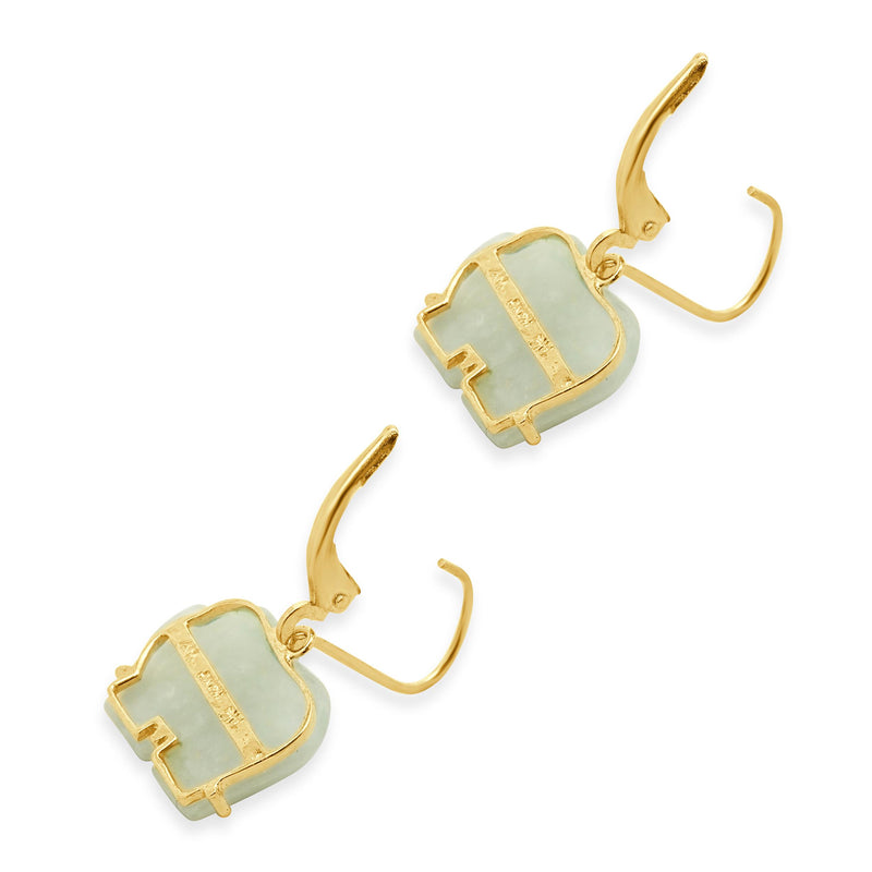 14 Karat Yellow Gold Jade Elephant Earrings