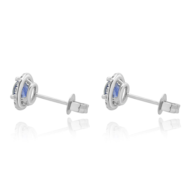 14 Karat White Gold Blue Sapphire and Diamond Halo Stud Earrings