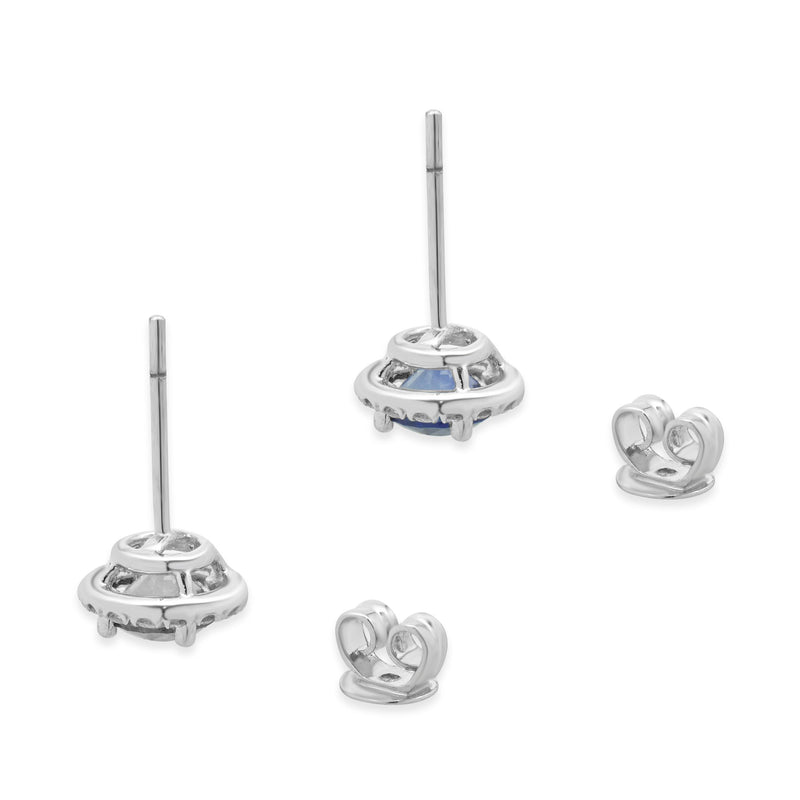 14 Karat White Gold Blue Sapphire and Diamond Halo Stud Earrings