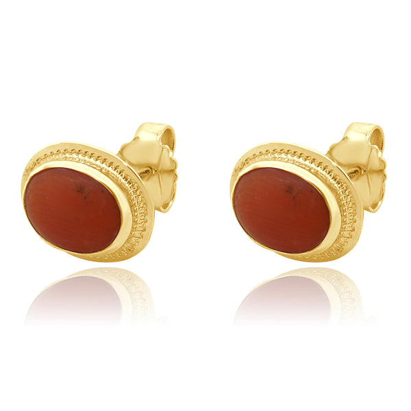 18 Karat Yellow Gold Coral Studs