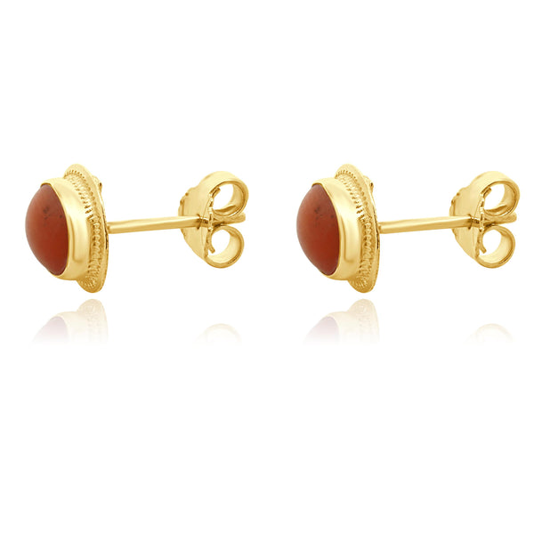 18 Karat Yellow Gold Coral Studs