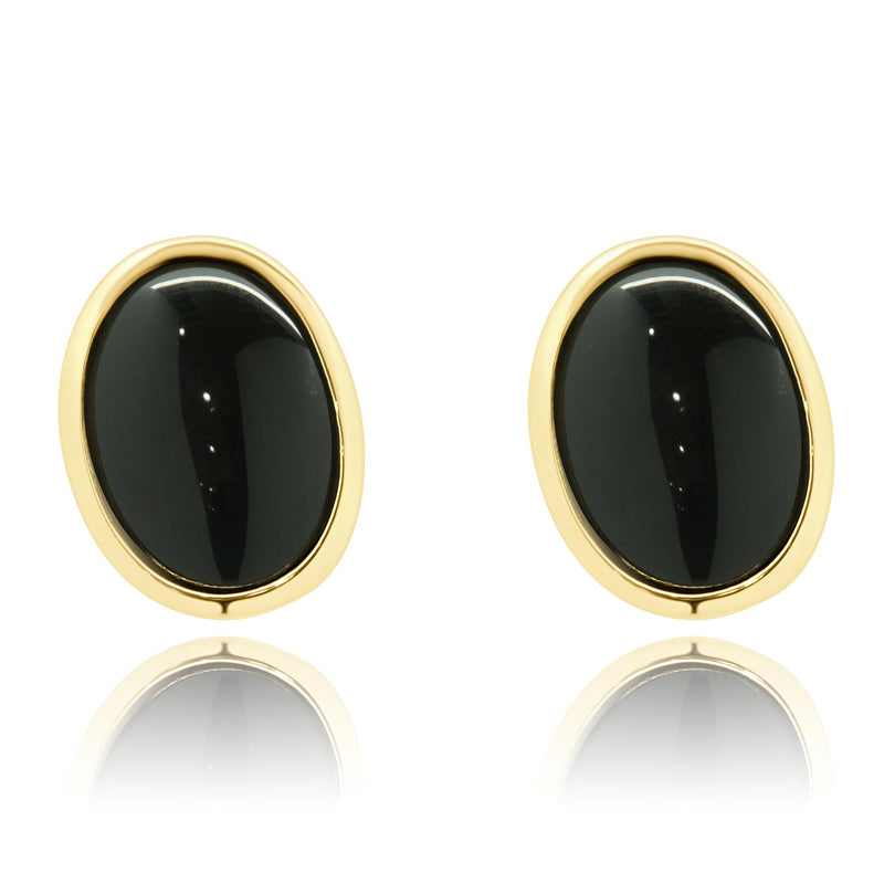 14 Karat Yellow Gold Oval Onyx Button Earrings
