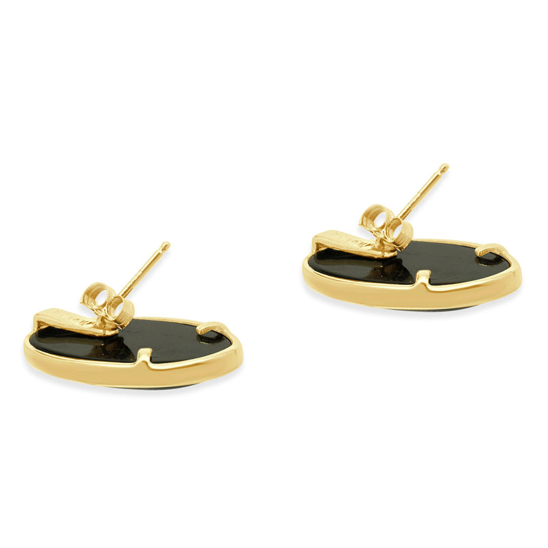14 Karat Yellow Gold Oval Onyx Button Earrings