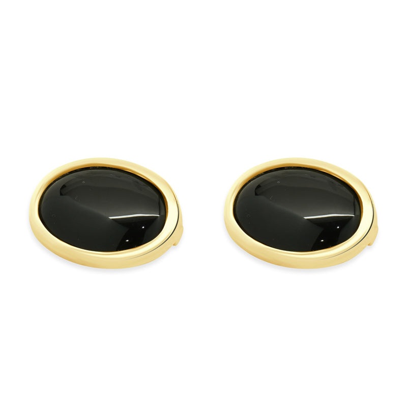 14 Karat Yellow Gold Oval Onyx Button Earrings