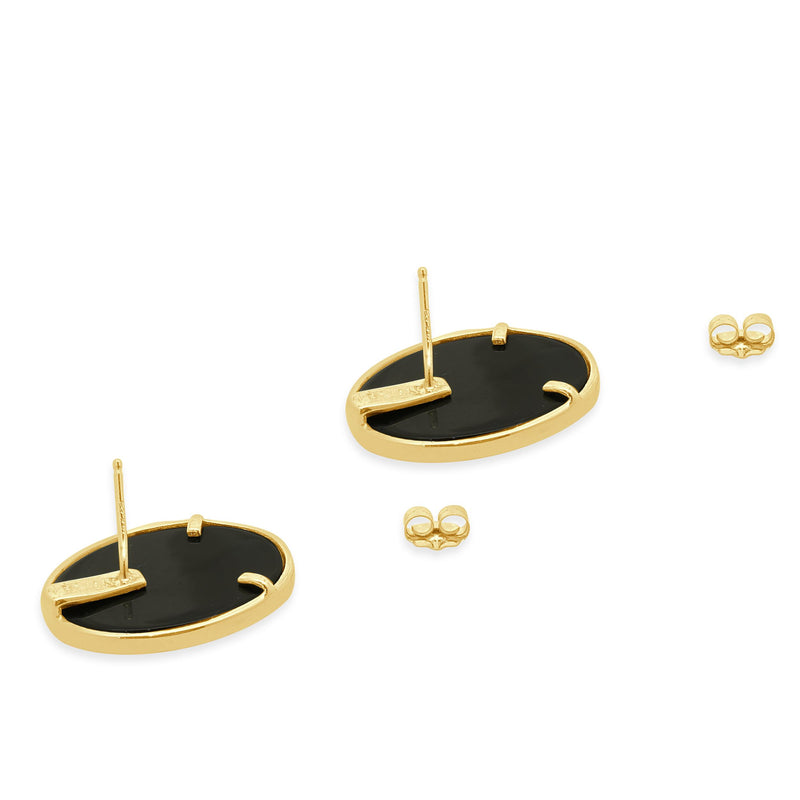 14 Karat Yellow Gold Oval Onyx Button Earrings