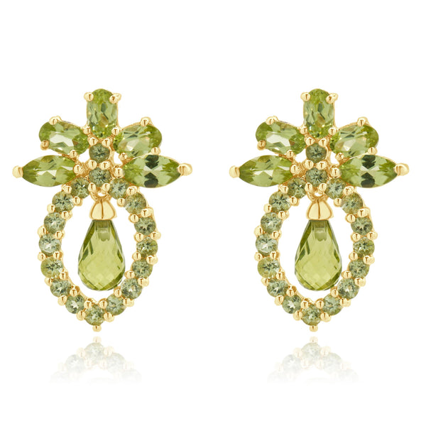 14 Karat Yellow Gold Peridot Drop Earrings