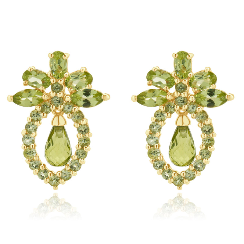 14 Karat Yellow Gold Peridot Drop Earrings