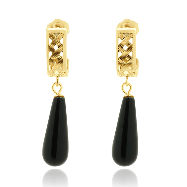 14 Karat Yellow Gold Black Onyx Drop Earrings