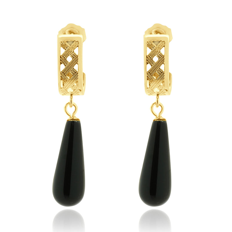 14 Karat Yellow Gold Black Onyx Drop Earrings