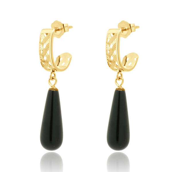 14 Karat Yellow Gold Black Onyx Drop Earrings