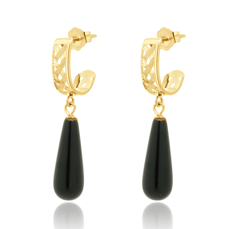 14 Karat Yellow Gold Black Onyx Drop Earrings