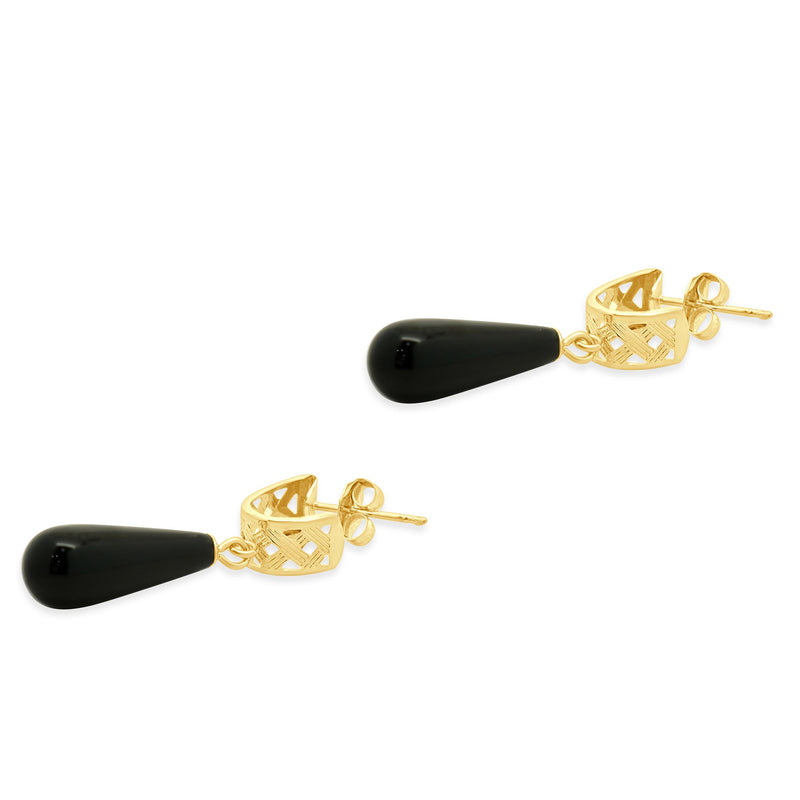 14 Karat Yellow Gold Black Onyx Drop Earrings