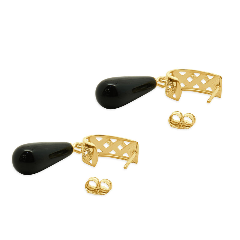 14 Karat Yellow Gold Black Onyx Drop Earrings