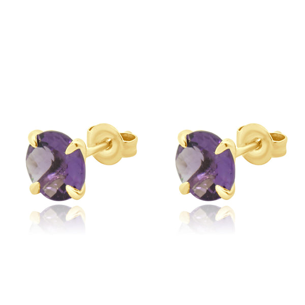 14 Karat Yellow Gold Amethyst Stud Earrings