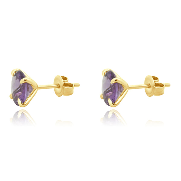 14 Karat Yellow Gold Amethyst Stud Earrings