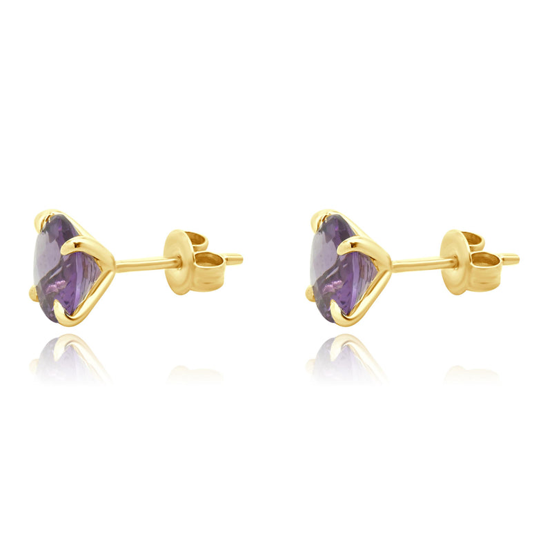 14 Karat Yellow Gold Amethyst Stud Earrings