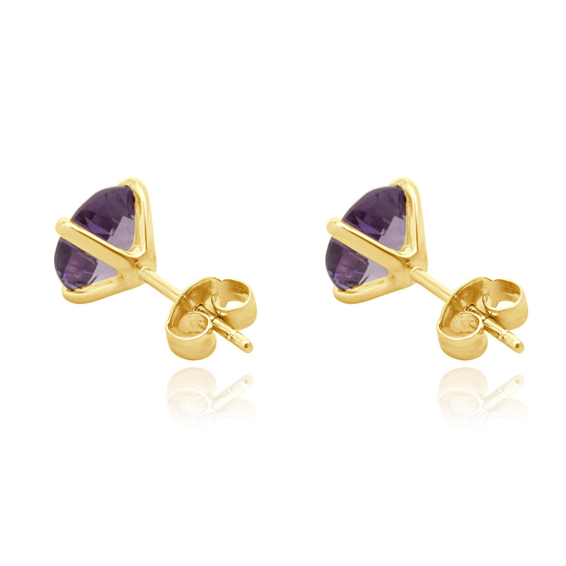 14 Karat Yellow Gold Amethyst Stud Earrings
