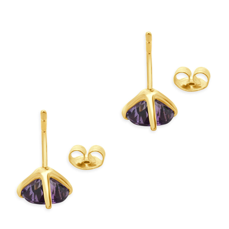 14 Karat Yellow Gold Amethyst Stud Earrings