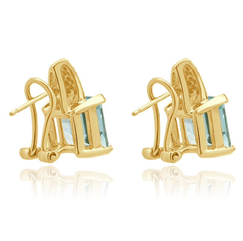 14 Karat Yellow Gold Blue Topaz and Diamond Earrings