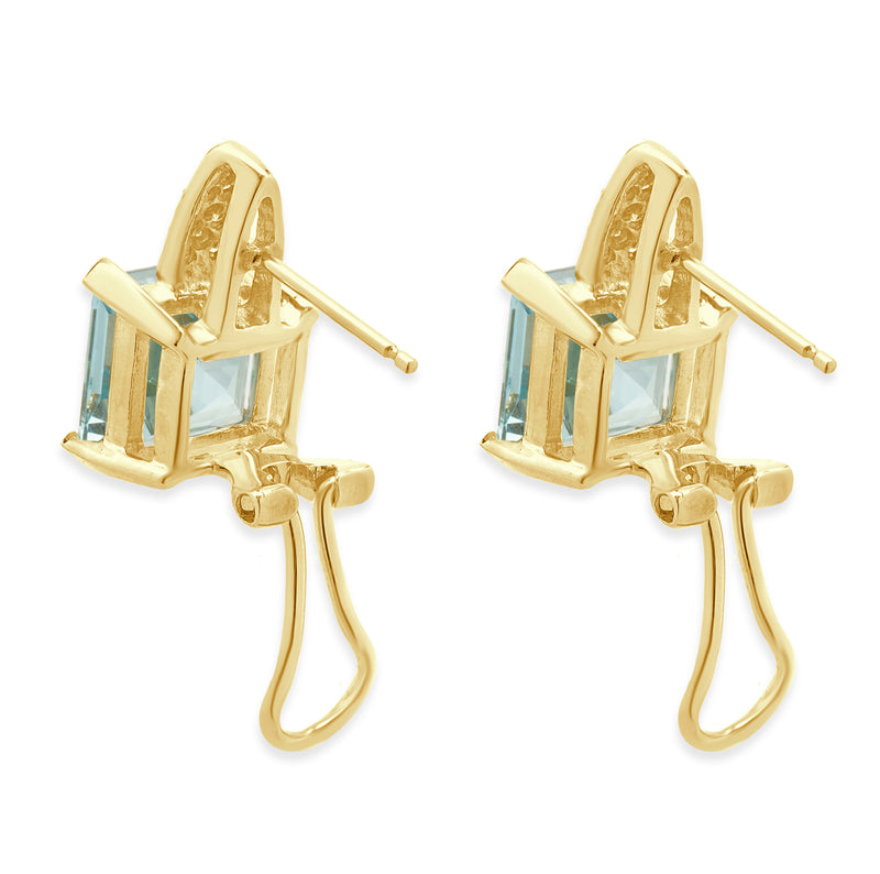 14 Karat Yellow Gold Blue Topaz and Diamond Earrings