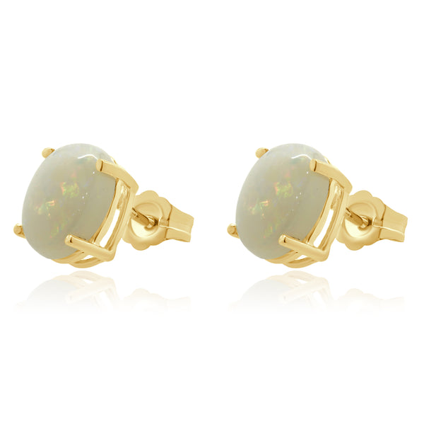 14 Karat Yellow Gold Opal Stud Earrings