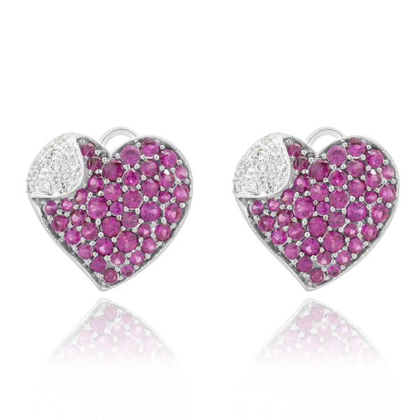 14 Karat White Gold Pave Pink Sapphire and Diamond Heart Earrings