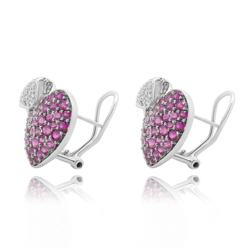 14 Karat White Gold Pave Pink Sapphire and Diamond Heart Earrings