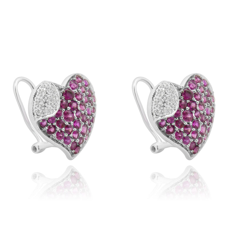 14 Karat White Gold Pave Pink Sapphire and Diamond Heart Earrings