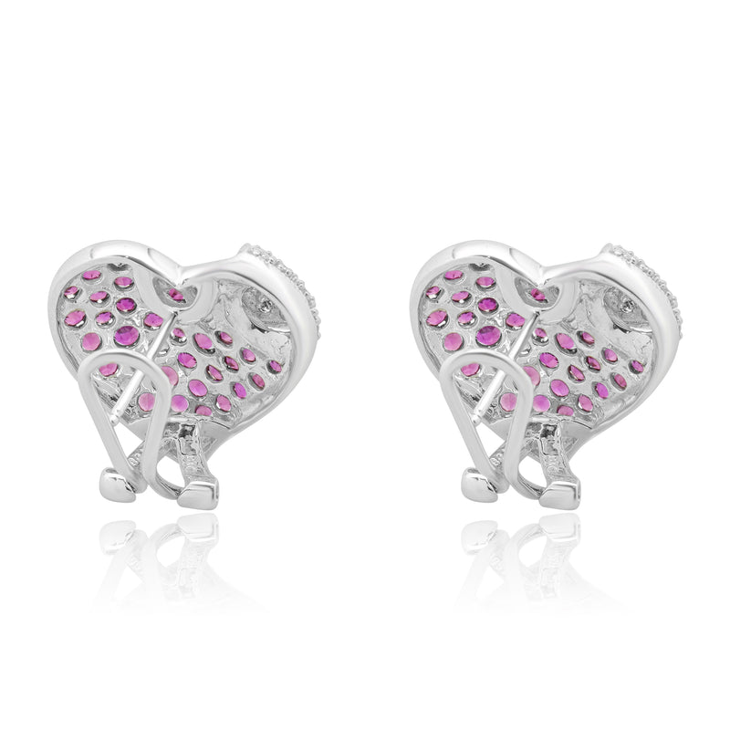 14 Karat White Gold Pave Pink Sapphire and Diamond Heart Earrings