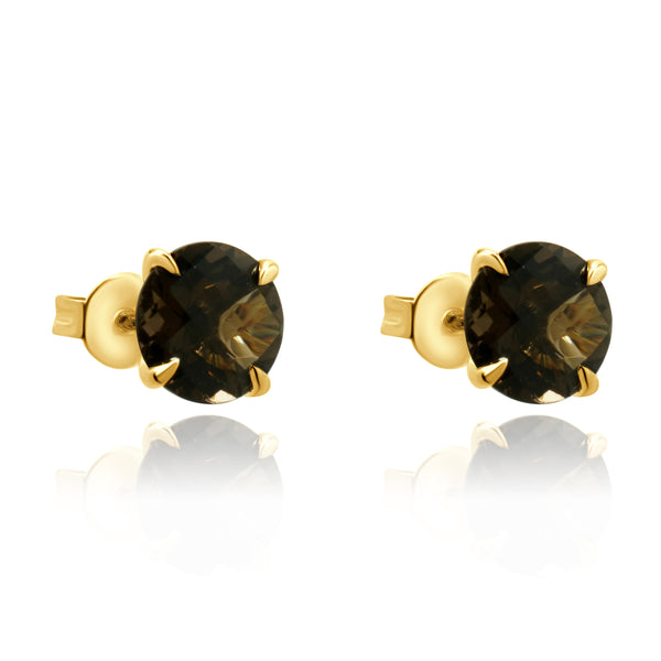 14 Karat Yellow Gold Smokey Quartz Stud Earrings