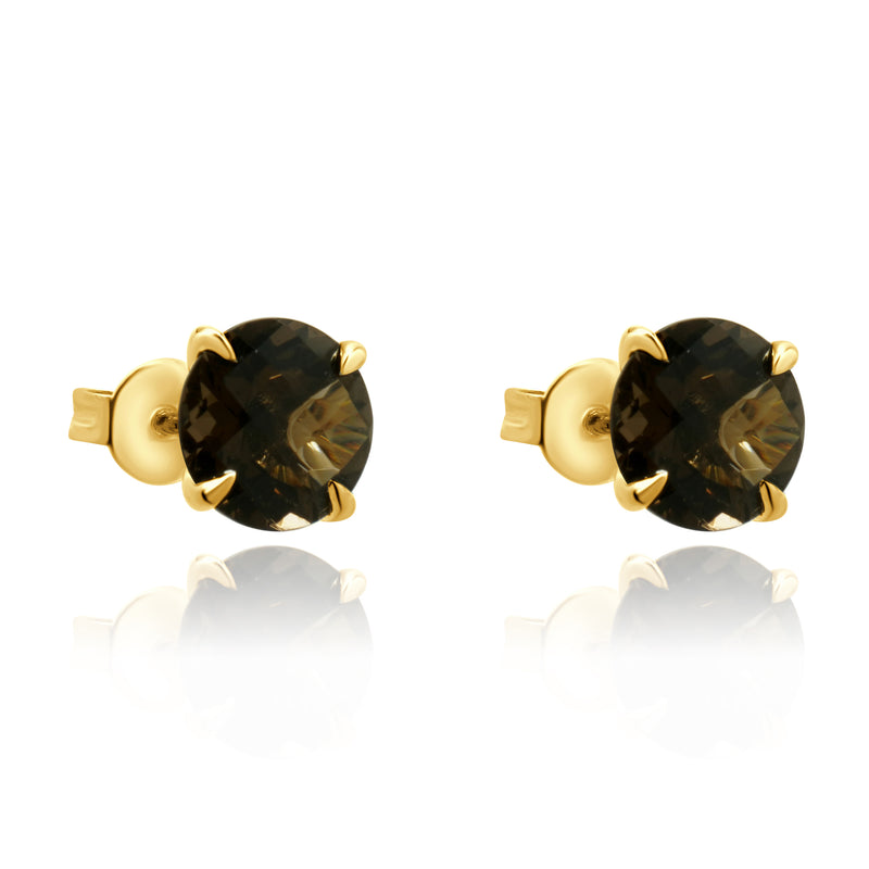 14 Karat Yellow Gold Smokey Quartz Stud Earrings