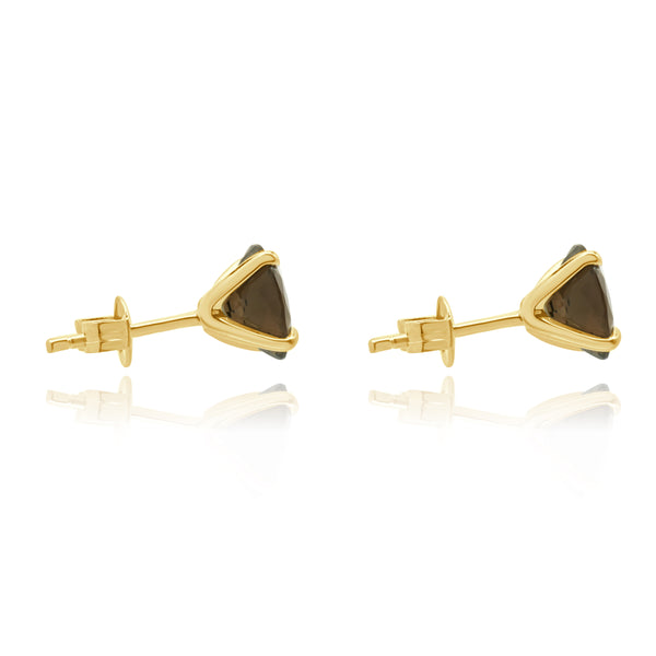 14 Karat Yellow Gold Smokey Quartz Stud Earrings