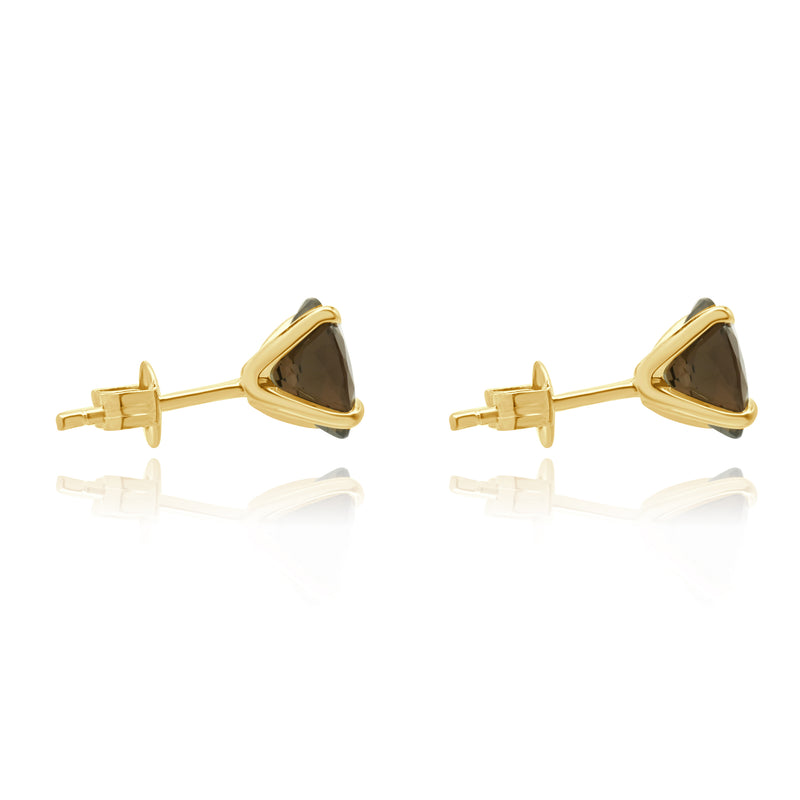 14 Karat Yellow Gold Smokey Quartz Stud Earrings