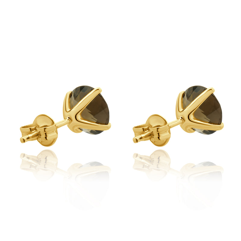 14 Karat Yellow Gold Smokey Quartz Stud Earrings