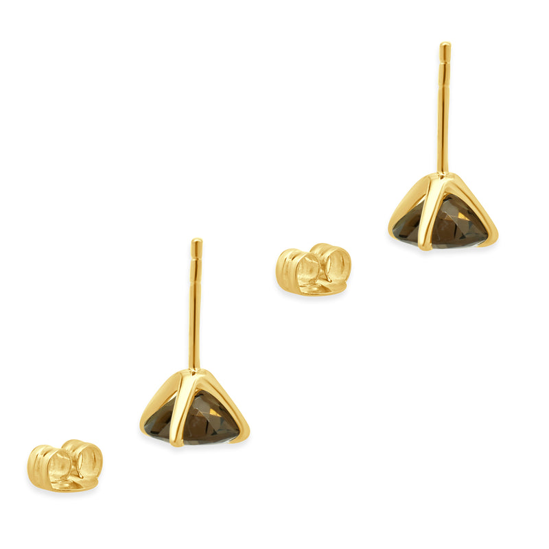 14 Karat Yellow Gold Smokey Quartz Stud Earrings