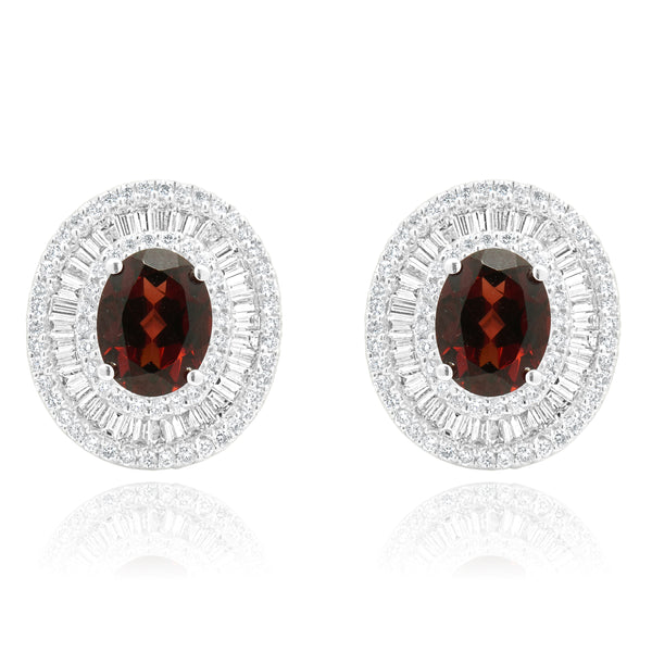 18 Karat White Gold Oval Garnet and Diamond Ballerina Earrings