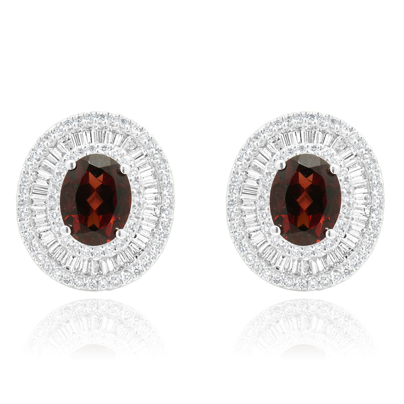 18 Karat White Gold Oval Garnet and Diamond Ballerina Earrings