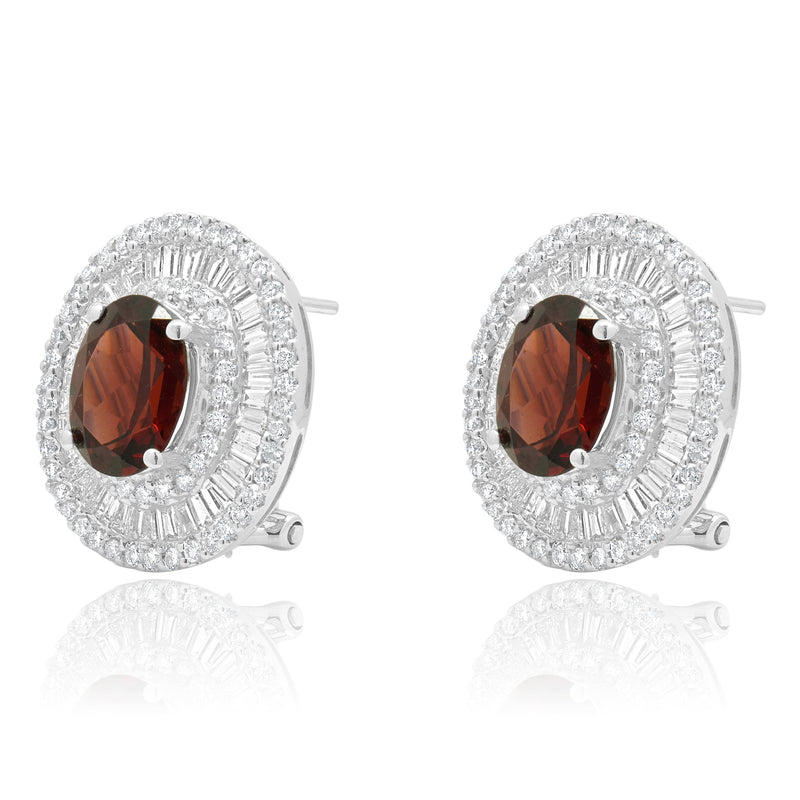 18 Karat White Gold Oval Garnet and Diamond Ballerina Earrings