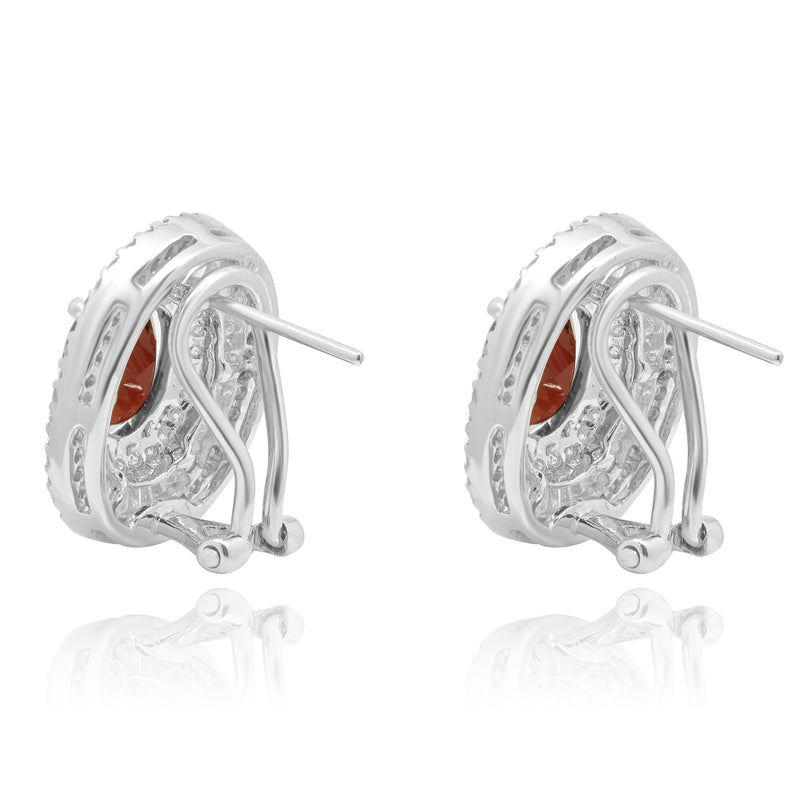 18 Karat White Gold Oval Garnet and Diamond Ballerina Earrings