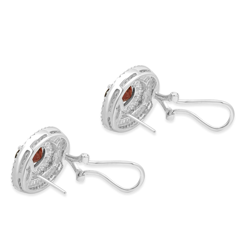 18 Karat White Gold Oval Garnet and Diamond Ballerina Earrings