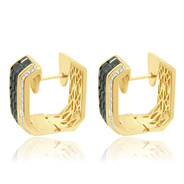 18 Karat Yellow Gold Sapphire & Diamond Box Hoop Earrings