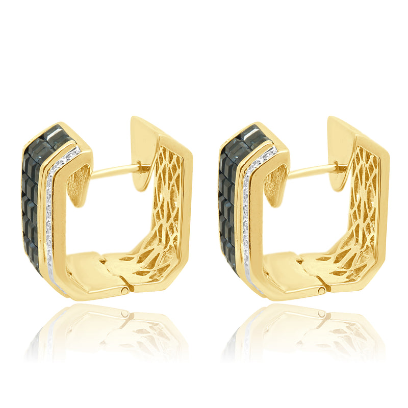 18 Karat Yellow Gold Sapphire & Diamond Box Hoop Earrings