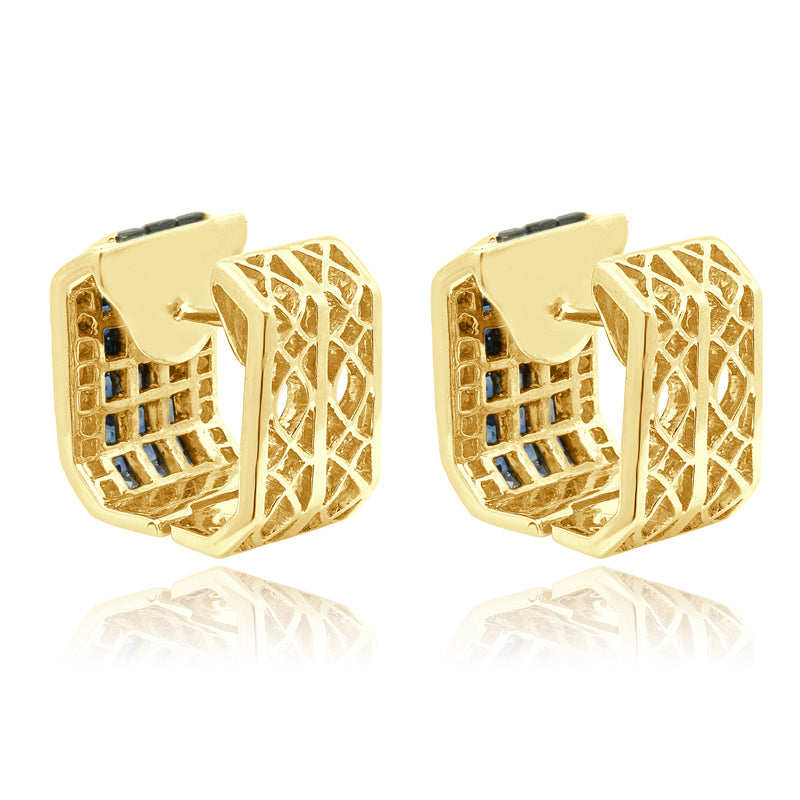 18 Karat Yellow Gold Sapphire & Diamond Box Hoop Earrings