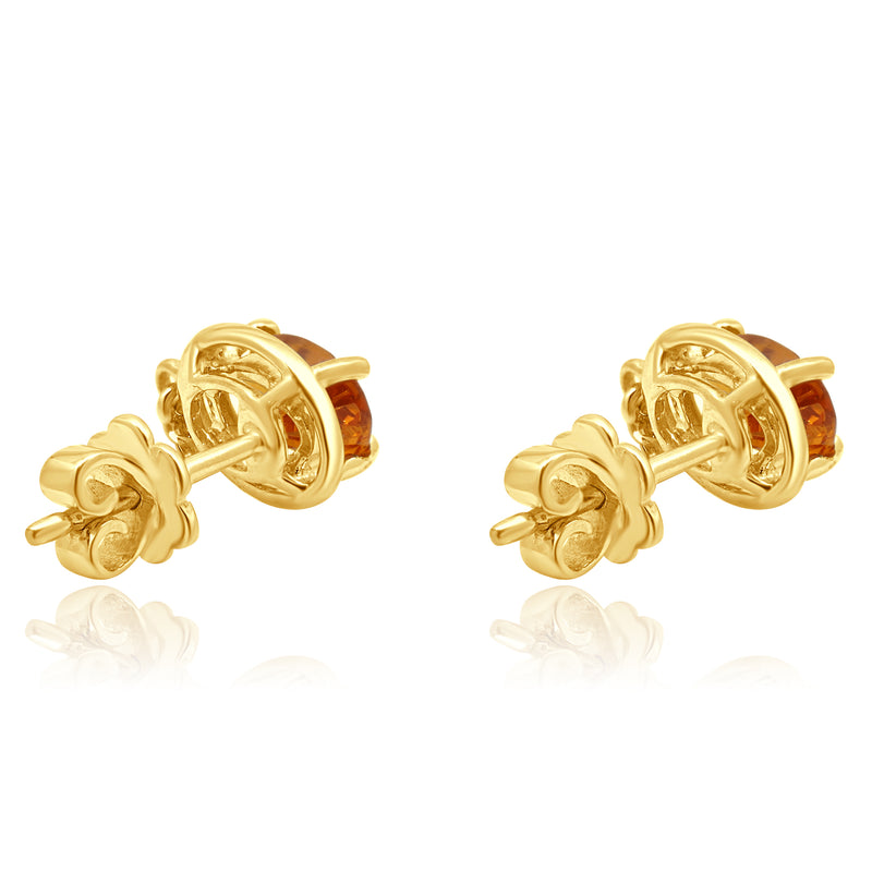 14 Karat Yellow Gold Grosslar Garnet and Diamond Stud Earrings