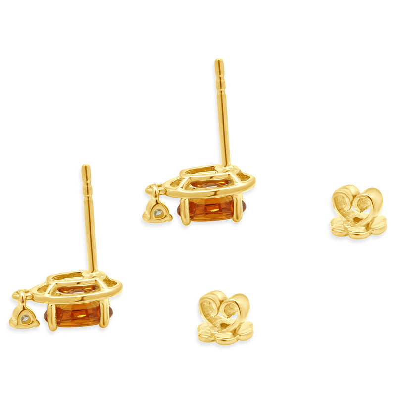 14 Karat Yellow Gold Grosslar Garnet and Diamond Stud Earrings