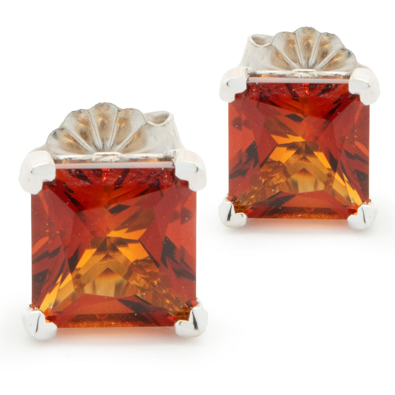 14 Karat White Gold Princess Cut Madiera Citrine Stud Earrings