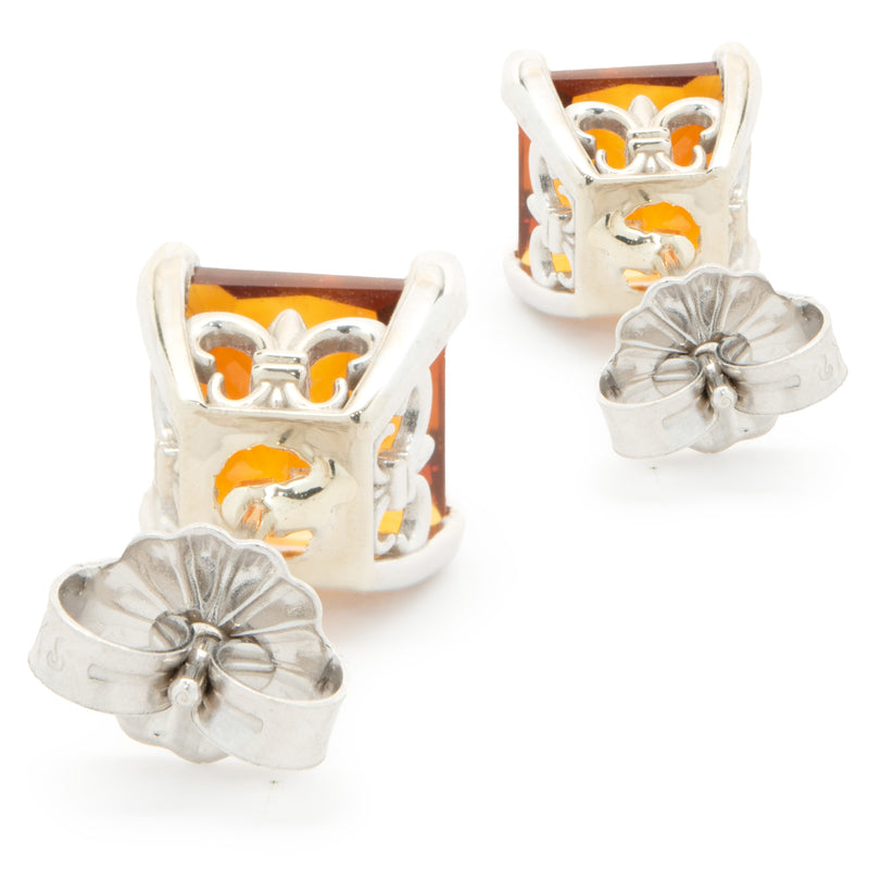 14 Karat White Gold Princess Cut Madiera Citrine Stud Earrings